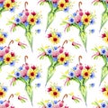 ÃÂ¡olorful flowers protruding from the closed umbrella. Seamless pattern. Watercolor illustration.